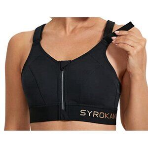 SYROKAN Womens High Impact Zip Front Sports Bra Full Figure Wirefree Bra 32E EUC